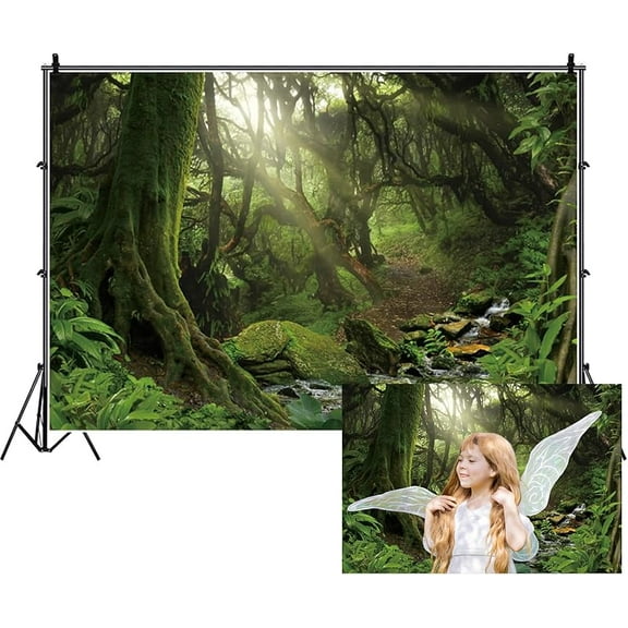 Enchanted Jungle Forest Backdrop Fabric Greenery VBS Primary Forest Photography Background Rainforest Scenery Photo Backdrop Kids Adults Birthday Baby Shower Camping Decorations