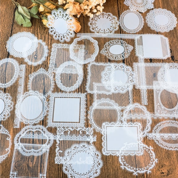 Enchanted Lace Stickers - 120pcs Vintage Journaling Scrapbook Decals with Premium Lace Designs & Multiple Sizes for Bullet Journals DIY Crafts