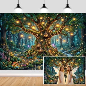 Enchanted Life Tree Forest Backdrop, 5X3ft Fairy Woodland Forest Mushroom Party Decorations Background, Fairy Tale Butterfly Garden Backdrops for Photoshoot Photo Booth Studio Props