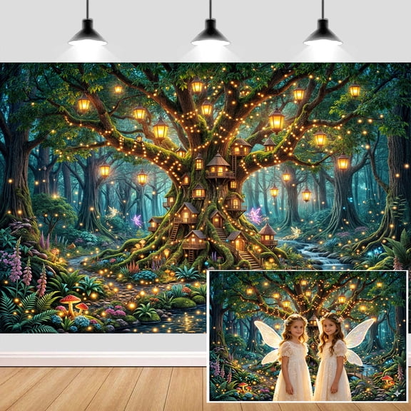 Enchanted Life Tree Forest Backdrop, 5X3ft Fairy Woodland Forest Mushroom Party Decorations Background, Fairy Tale Butterfly Garden Backdrops for Photoshoot Photo Booth Studio Props