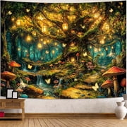 Enchanted Life Tree Forest Tapestry, Luminous Fairy Tale Wall Hanging for Room Decor, Dreamy Nature Home Decor 60L x 90W