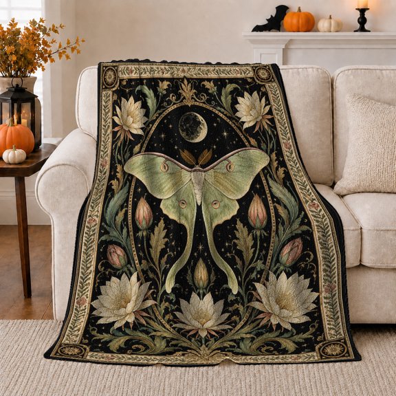 Enchanted Luna Moth Botanical, Cozy Friendship Quote Scene, Warm Flannel Blanket for Living Room and Reading Nook, Art Lovers Friendship Gift, Artistic Home Decor