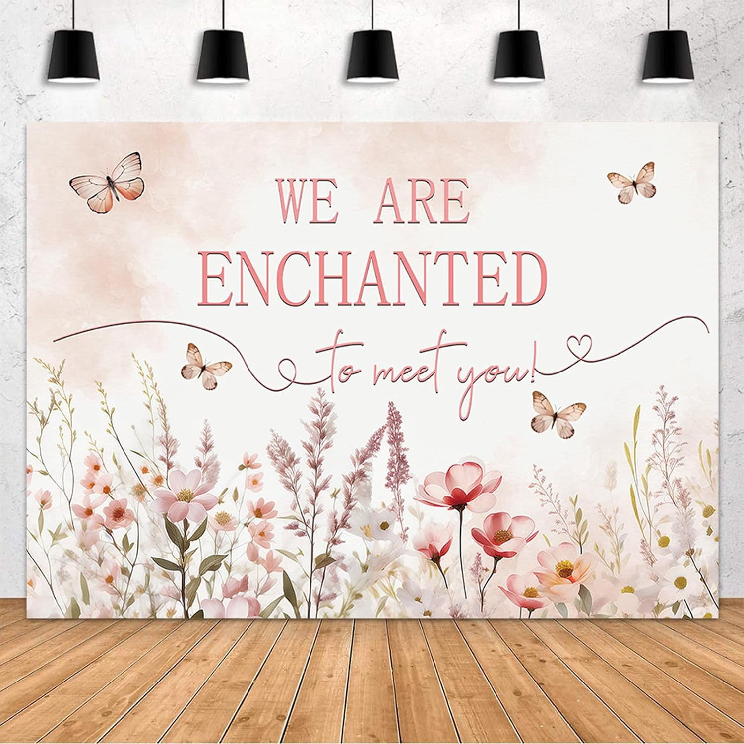 Ghirlanda Festone 'We Are Enchanted To Meet You' Rosa E Viola Glitterata Con Farfalle - 16 Pezzi Per Baby Shower E Rivelazione Genere - 5