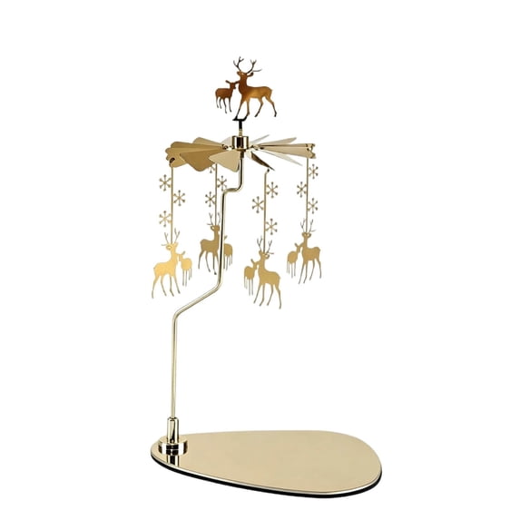 Enchanted Metal Rotating Candle Holder Carousel for Aromatherapy and Tealight Display for Christmas Home Decor (Reindeer-19cm)