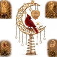 thumbnail image 1 of Enchanted Moonlight Tree Topper, Christmas Tree Topper Golden Crescent Glow, Dangling Snowflake Charm, Lighted Festive Ornament, Magical Holiday Centerpiece(Cardinal Heaven), 1 of 8