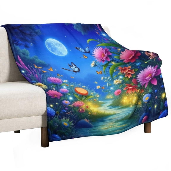 Enchanted Moonlit Garden Throw Blanket Warm Microfiber Flannel Bedroom Decor Blankets For Beds