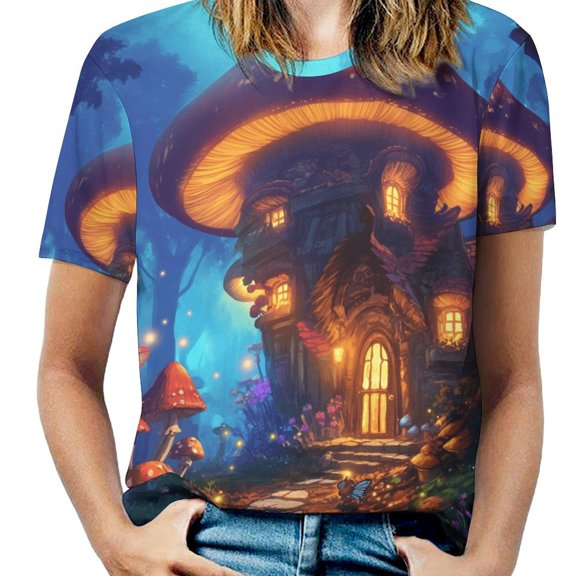 Enchanted Mushroom Cottage Women's Short Sleeve Tops Casual Blouses T Shirt