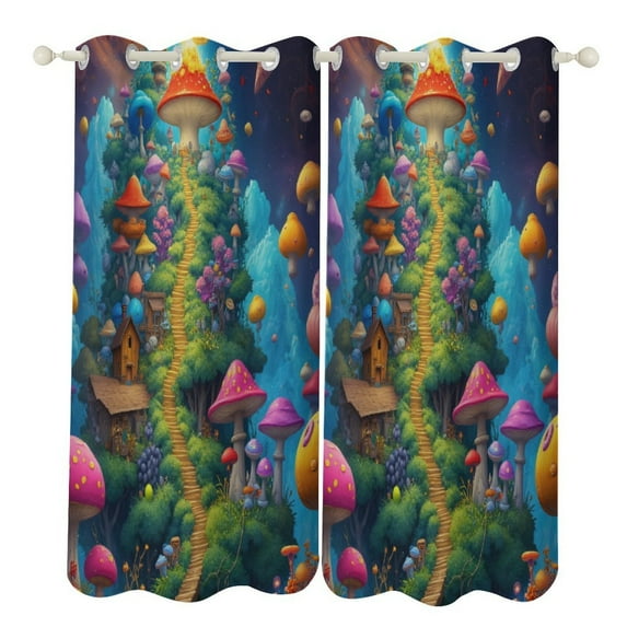 Enchanted Mushroom Forest Study Room Living Kitchen Bedroom For Blackout Curtain Printed 2 Panels