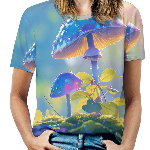 Enchanted Mushroom Garden Women's Short Sleeve Tops Casual Blouses T Shirt