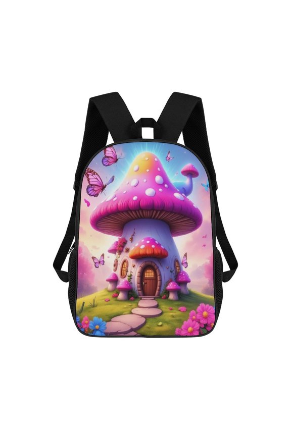 Enchanted Mushroom House 3D Print 17in adolescent backpack Bags knapsack Laptop