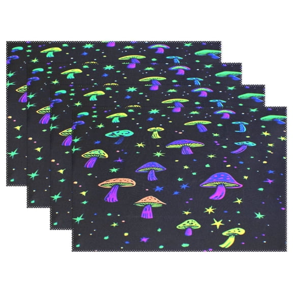 Enchanted Mushroom Night 4-Piece 12x18in Heat-Proof Place Mats Set, Non-Slip for Family Dining