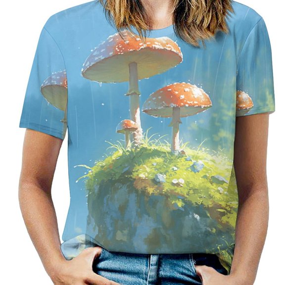 Enchanted Mushroom Oasis Women's Short Sleeve Tops Casual Blouses T Shirt