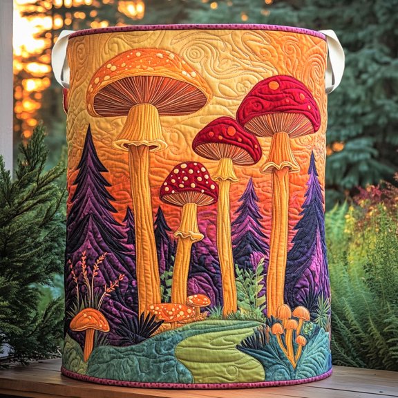 Enchanted Mushroom Quilted Laundry Basket, Magical Forest Hamper, Fairycore Laundry Storage