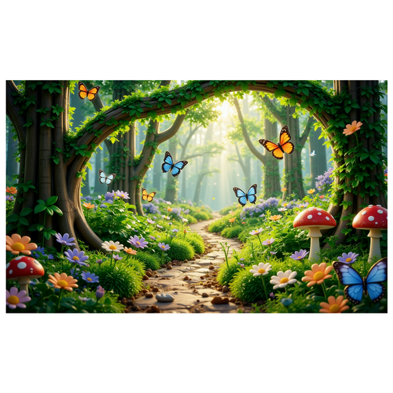 Enchanted Nature Backdrop Forest Fairy Butterfly Banner for Garden Wedding Kids Party Outdoor Event