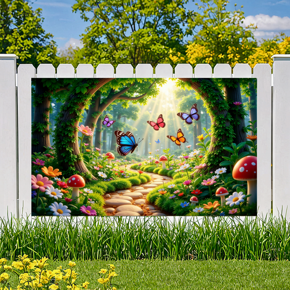 Enchanted Nature Backdrop Forest Fairy Butterfly Banner for Garden Wedding Kids Party Outdoor Event