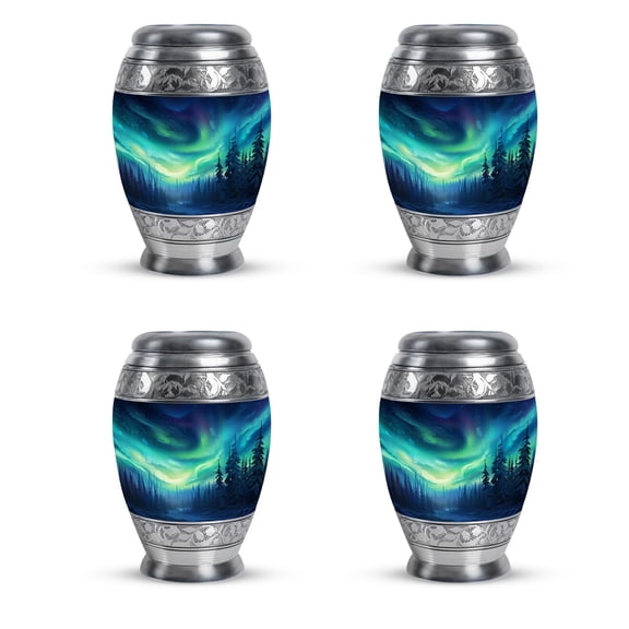 Enchanted Night Skies Over Snowy Forest - Urn For Adult Male - Gentle Repose Memorial Urn - Soft Design For Comforting Presence - Adult Size - 3 Inch, Set Of 4