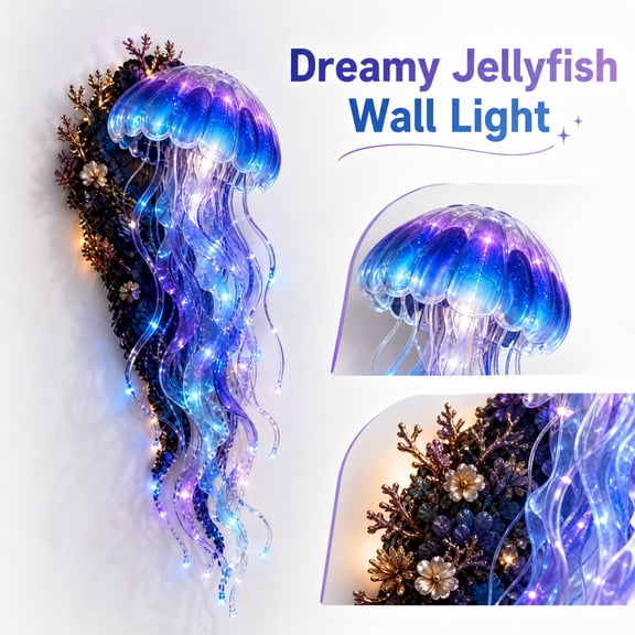 Enchanted Ocean Legend LED Wall Decor, Lighted Jellyfish Coastal Hanging Ornament, Plastic Glowing Sea Creature Wall Art, Ocean Themed Wall Hanging for Home Bedroom Bathroom Decor
