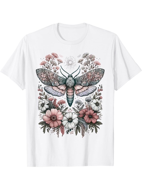 Enchanted Pastel Floral Moth Fairycore T Shirt All Size S-5XL