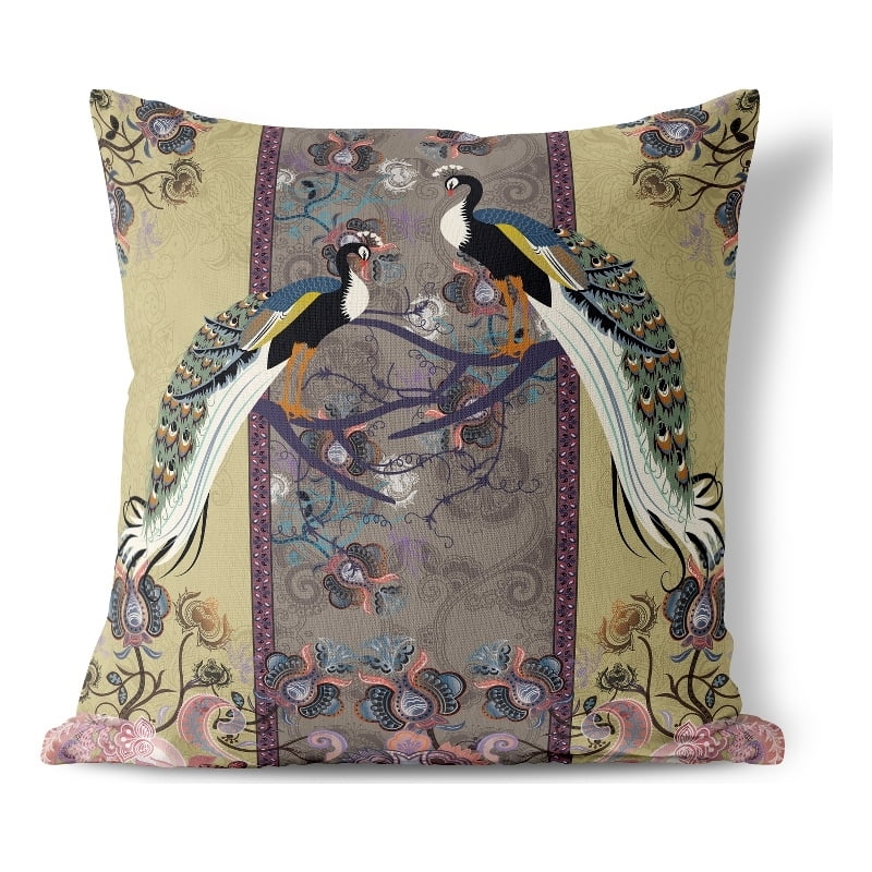 Enchanted Peacock Yellow Broadcloth 20'' Square Indoor/Outdoor Pillow