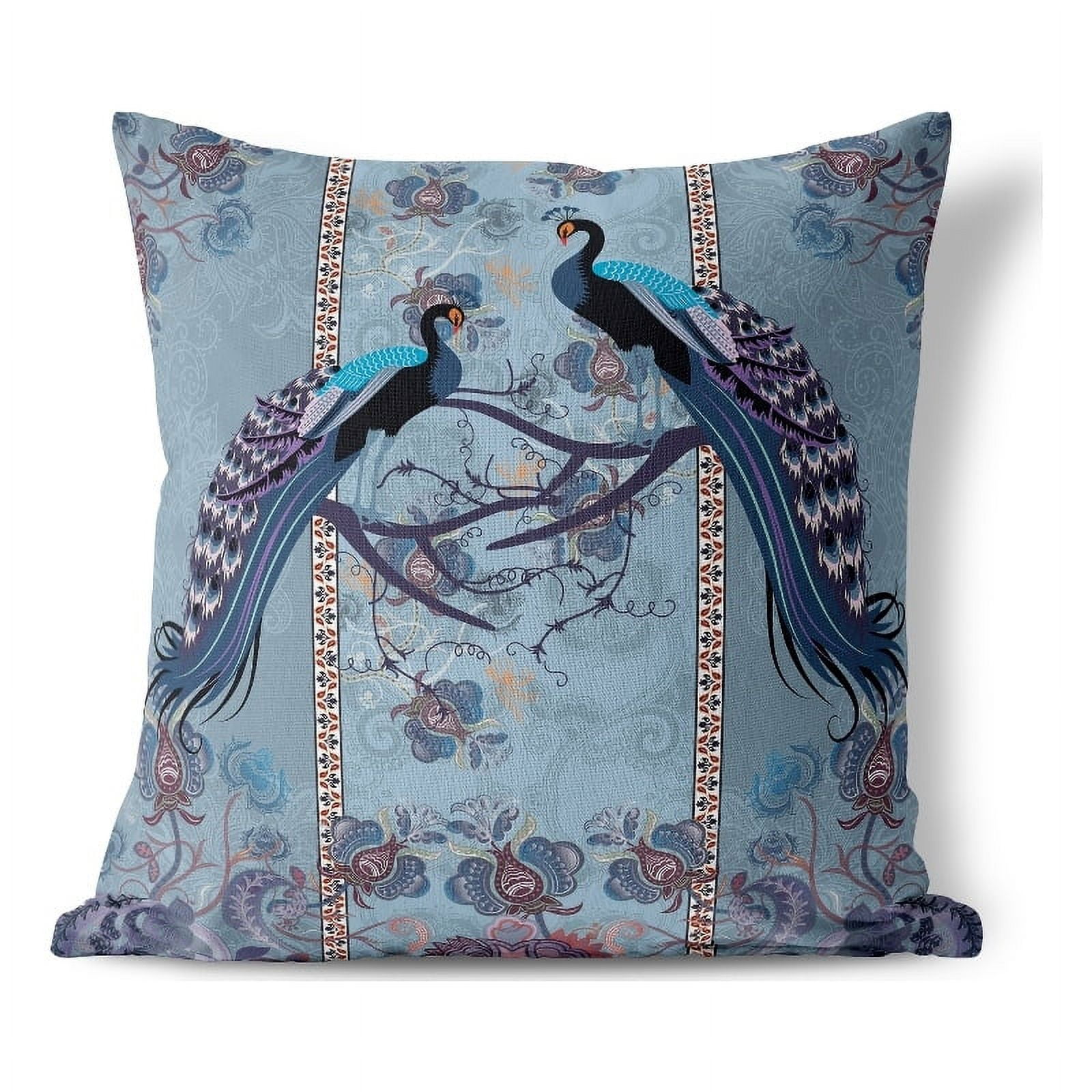 Enchanted Peacock Blue Polyester Indoor/Outdoor Throw Pillow 16x16