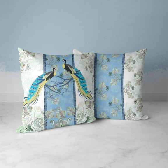 Enchanted Peacock Throw Pillow in White 16x16