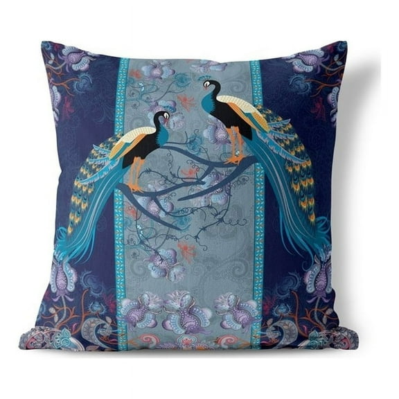 Enchanted Peacock Throw Pillow with Removable Cover in Indigo 18x18