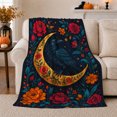 thumbnail image 1 of Enchanted Raven Crescent Moon Floral, Festive autumn celebration Scene, Warm Flannel Blanket for Living Room and Reading Nook, Art Lovers autumn celebration Gift, Festive Home Decor, 1 of 9