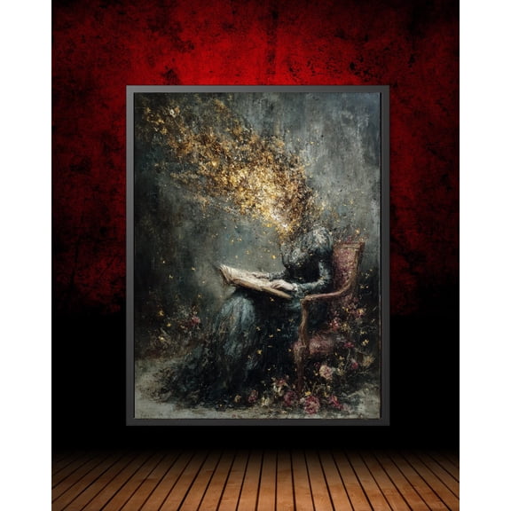 Enchanted Reader Art Poster: Dark Academia, Book Lover, Unframed Poster Size 12x18