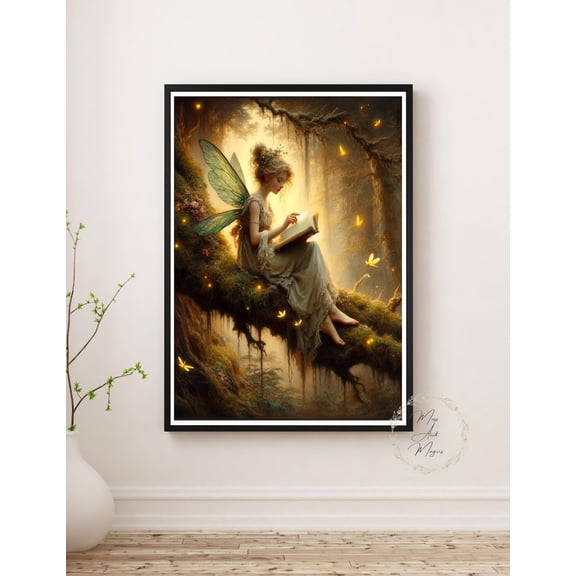 Enchanted Reading Fairy Poster Magical Forest Fantasy Wall Art Decor 8x12 UNFRAMED