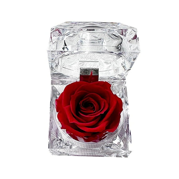 Enchanted Rose in Acrylic Crystal #Ring# Box, Preserved Rose Real Rose in Mini Clear #Ring# Box, Gifts for Women Mom Girlfriend Grandma, Mothers Day, Anniversary, Valentines, Christmas, Birthday D1A1