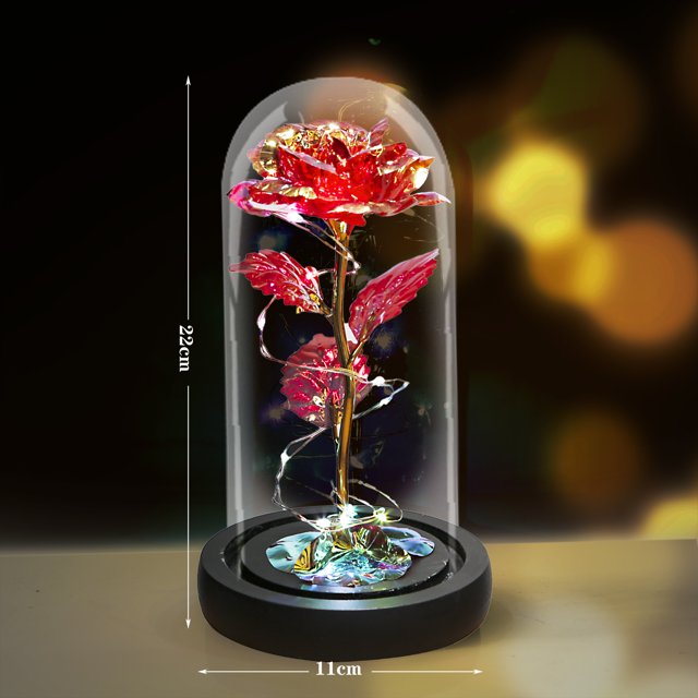 Enchanted Rose Light up Glass Flower Gift Infinity Rose for Women Red 9
