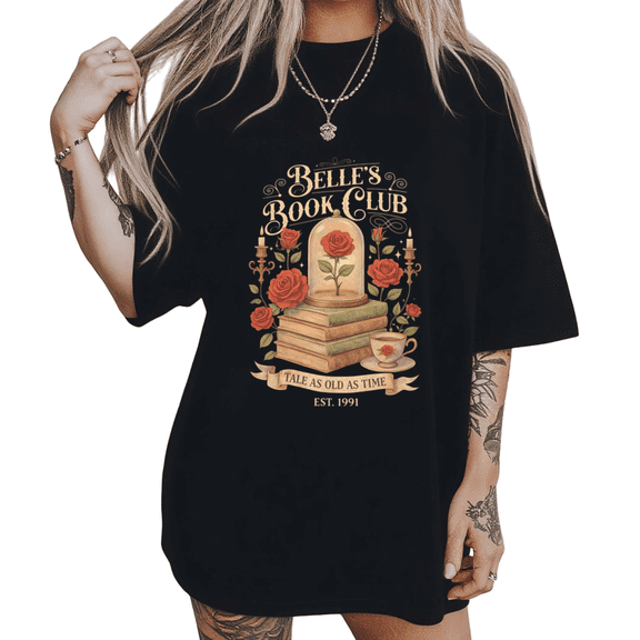 Enchanted Rose Tea Cup Shirts Black S-5XL Whimsical Bookish Fairytale Art Print Tshirt Graphic Tees Tops