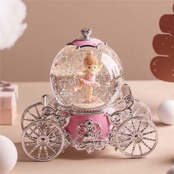Enchanted Rotating Pumpkin Car Snow Globe Music Box with Automatic Snowfall – A Magical Birthday Gift for Little Princesses