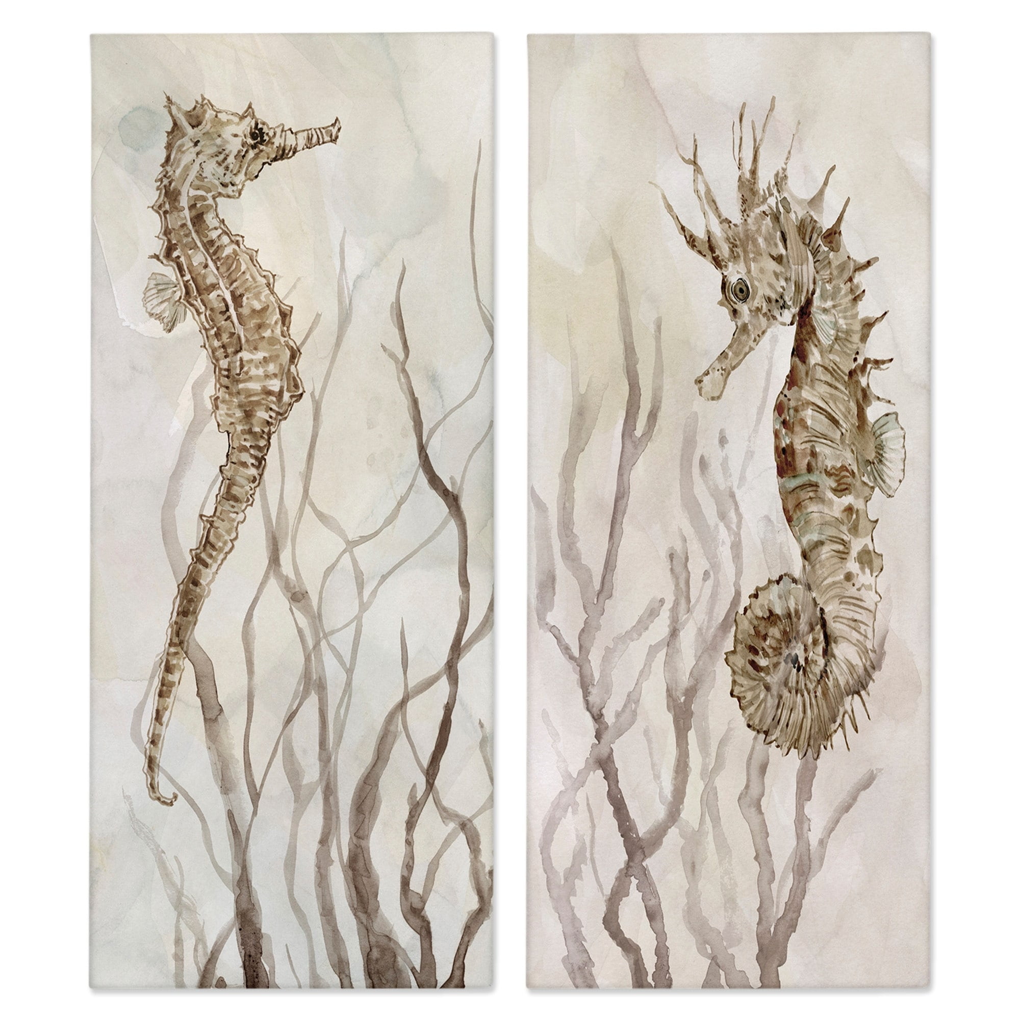 Enchanted Sea Horse Ocean Algae Marine Life 13" x 30" Framed Painting Canvas Art Print, by Stupell Home Décor Set of 2