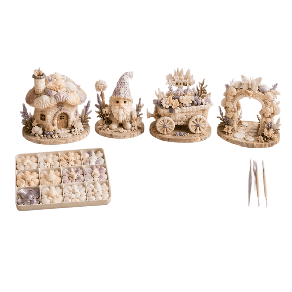 Enchanted Seashell Fantasy Creatures DIY Craft Kit, 4 PCS DIY Whimsical Sea Creature Craft Set, Coastal Art Craft Supplies Creative Activity Home Decor Special Handmade Gift