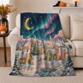 thumbnail image 1 of Enchanted Snowy Village Night Scene Aurora Borealis Winter, Festive Holiday Scene, Warm Flannel Blanket for Living Room and Family Room, Art Lovers Housewarming Gift, Festive Home Decor, 1 of 9