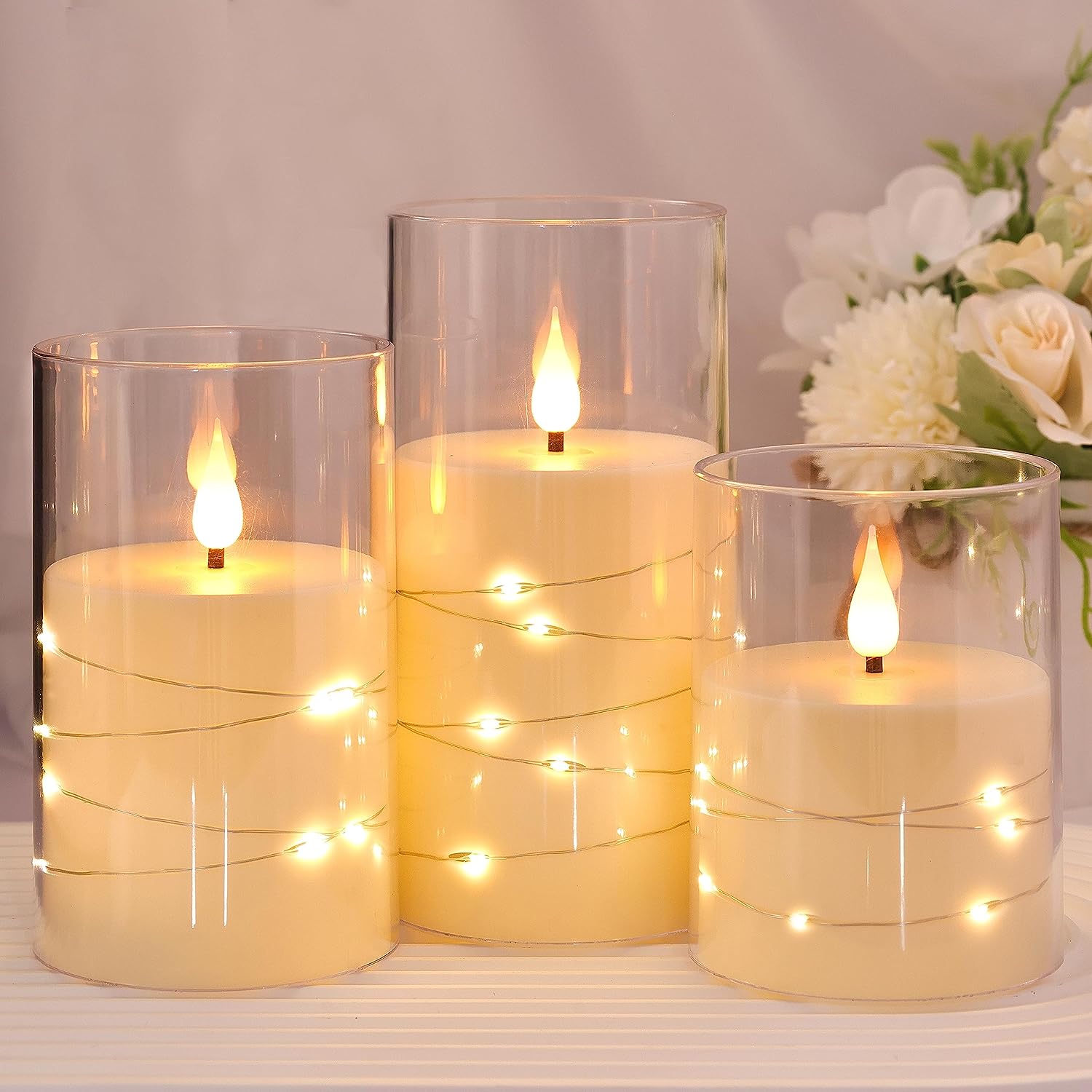 Enchanted Starlight Flameless Candle Set, Unbreakable Plexiglass, Battery Powered, Remote