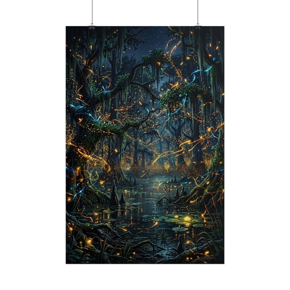 Enchanted Swamp Night Rolled Poster, Fantasy Forest, Living Room And Gallery Wall Decor