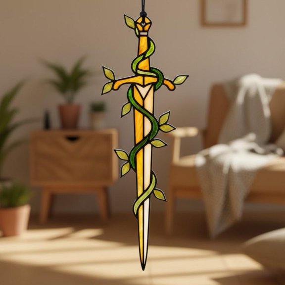 Enchanted Sword Acrylic Suncatcher Magical Mythical Fantasy Weapon Knight Core Ornament Window Hanging Gift for Gamers Book Lovers