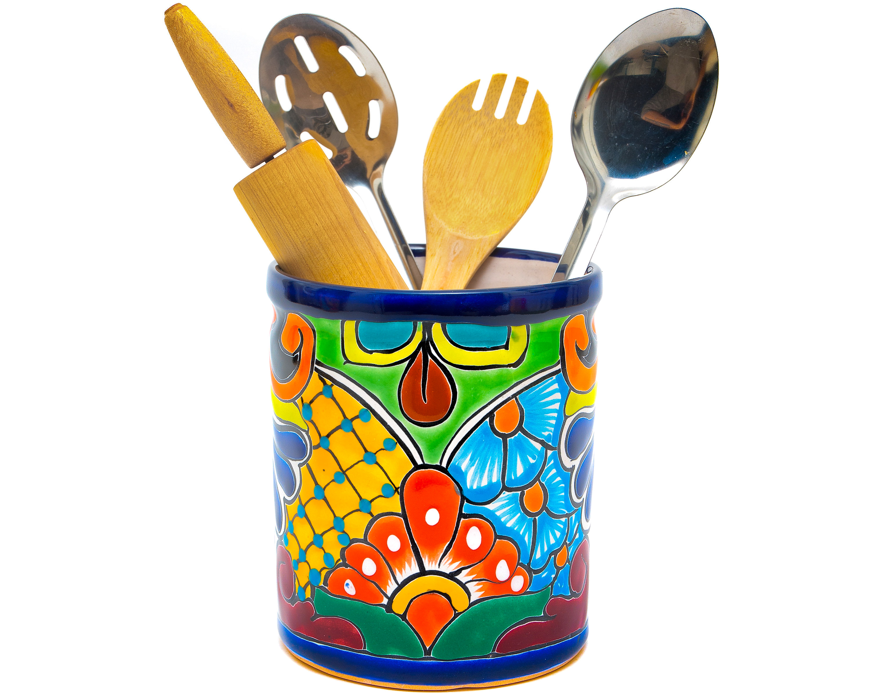 Enchanted Talavera Ceramic Large Utensil Holder Spatula Crock Kitchen