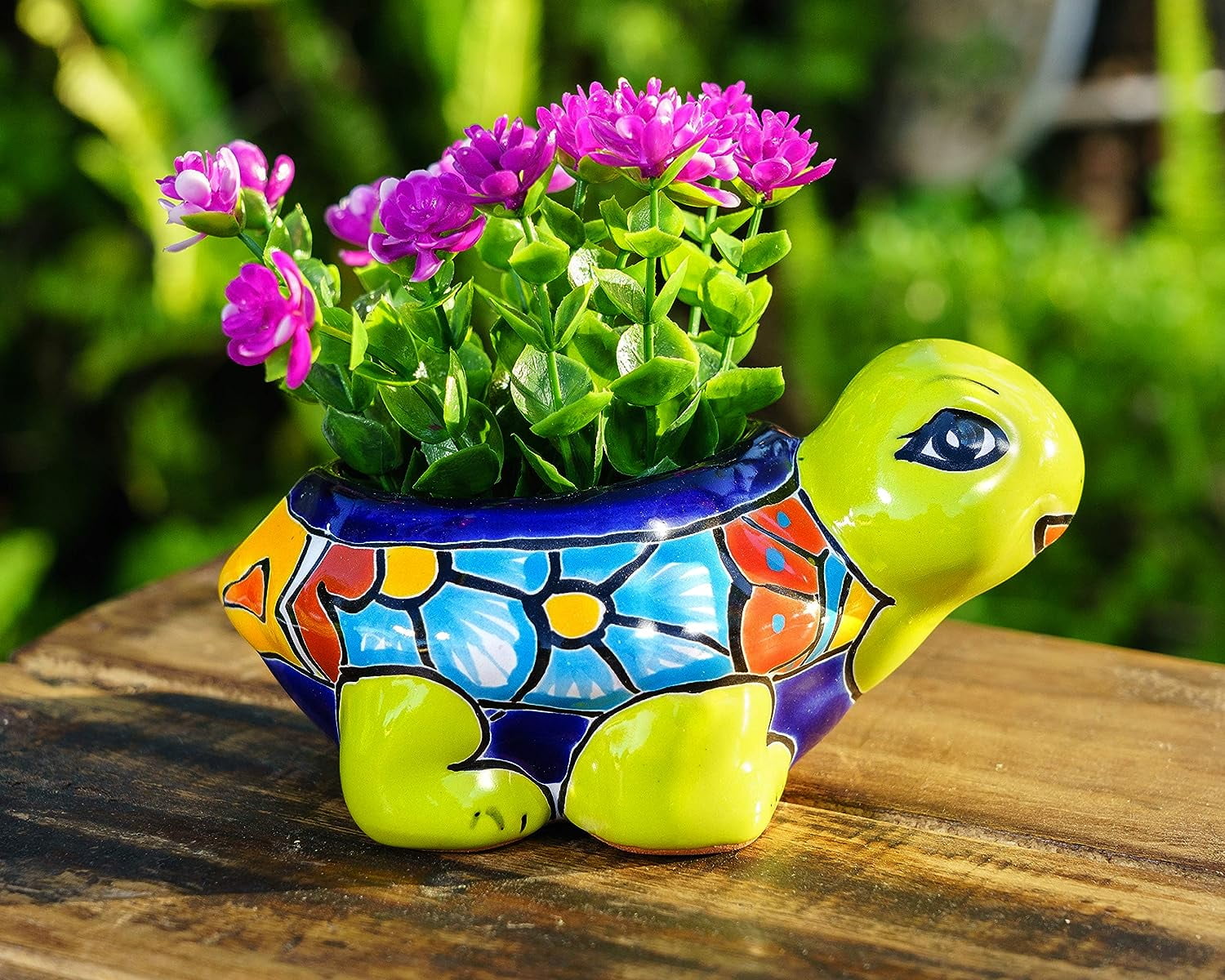 Enchanted Talavera Pottery Ceramic Mini Turtle Succulent Planter Small Pot for Plants with