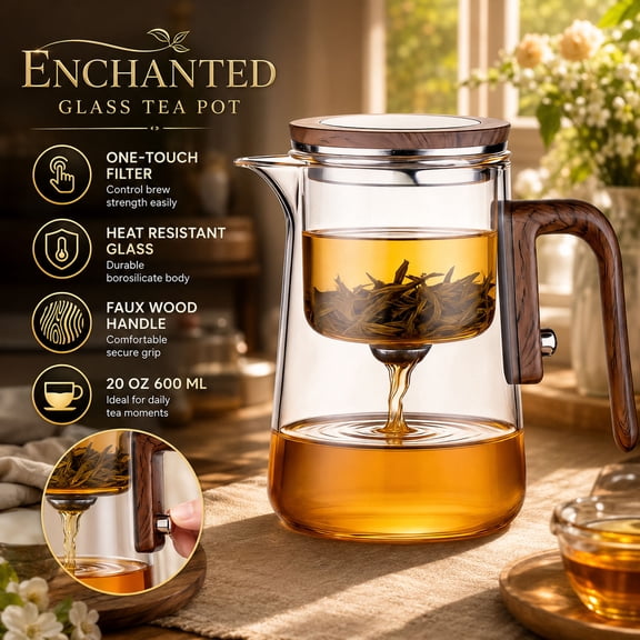 Enchanted Tea Pot, Magic Tea Pot For Loose Leaf Tea Steeper, Chai Maker Brewer Heat Infusers Resistant Borosilicate Glass Teapot Mug With Tea Infuser, Diffusers Ideal Gift For Tea Lovers
