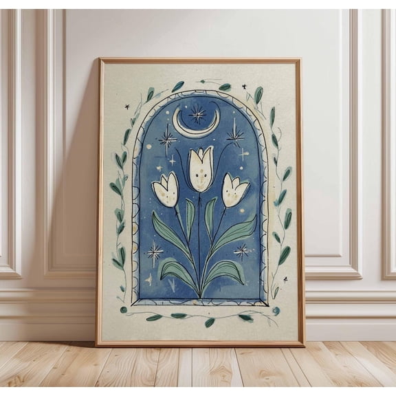 Enchanted Tulip Art Celestial Garden Boho Home Decor Floral Wall Art, Stretched Canvas