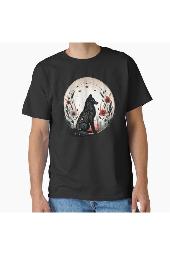 Enchanted Twilight Mystical Forest Wolf Under Moonlight Art Unisex T-Shirt, up to size 5XL