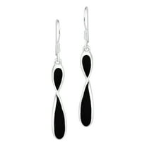 Enchanted Twist Teardrop Black Onyx Inlaid .925 Sterling Silver Dangle Earrings