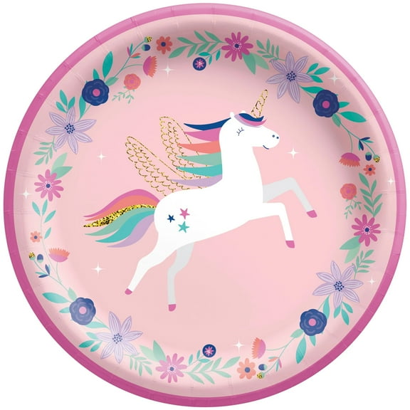 Enchanted Unicorn Birthday Paper Plates 8.5" - 40 Count | Disposable Party Plates