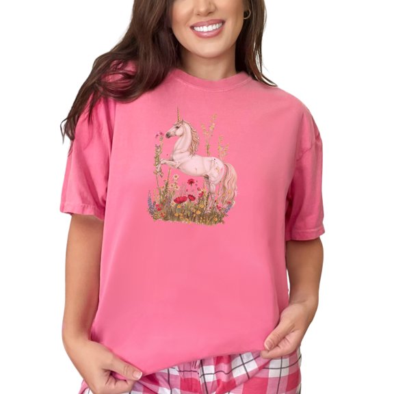Enchanted Unicorn TShirt, Magical Floral Pattern Tee, Mythical Creature Art Shirt, Fantasy Animal Graphic TShirt, Unique Gift Idea, Crunchberry Comfort Colors T-Shirt, 2XL