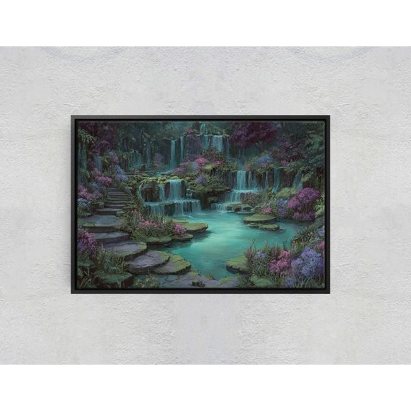 Enchanted Waterfall Scenic Enchanted Meadow Mystical Wall Decor Unframed Paper Print