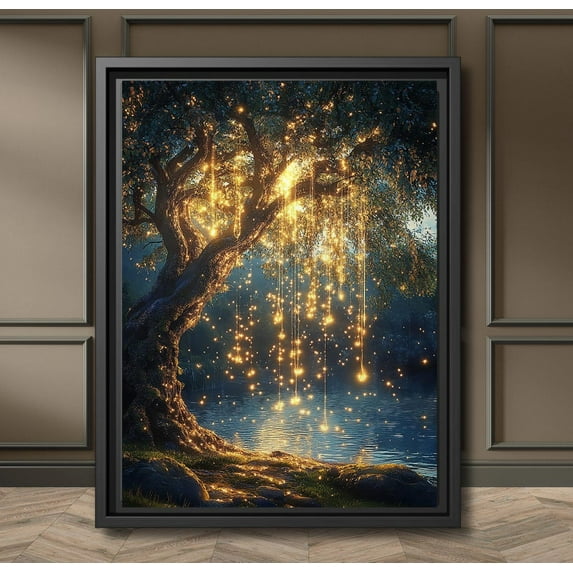 Enchanted Weeping Willow Poster Mystical Woodland Tree Illustration Vintage Willow Wall Art Fantasy Firefly Fireflies, Unframed Poster Size 24x36