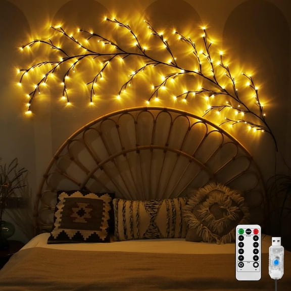 Enchanted Willow Vine Lights with Remote, Christmas Swags Decorations Indoor Room Decor, 8 Lighting Modes, 18 Branches 144 LEDs Lighted Willow Vine Lights for Walls Bedroom Home Decor, 7.6Ft